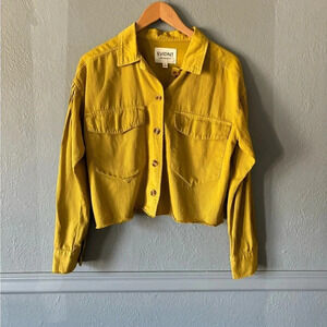 Evidnt | citrine | yellow | crop | raw hem | button | lightweight | jacket | s